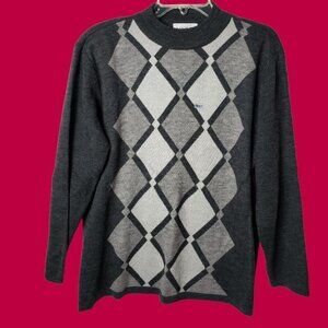 Adolfo Vtg Argyle Acrylic & Lambs Wool Blend Sweater  Charcoal Large